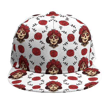 Calavera Girl Skull Pattern Print Snapback Cap