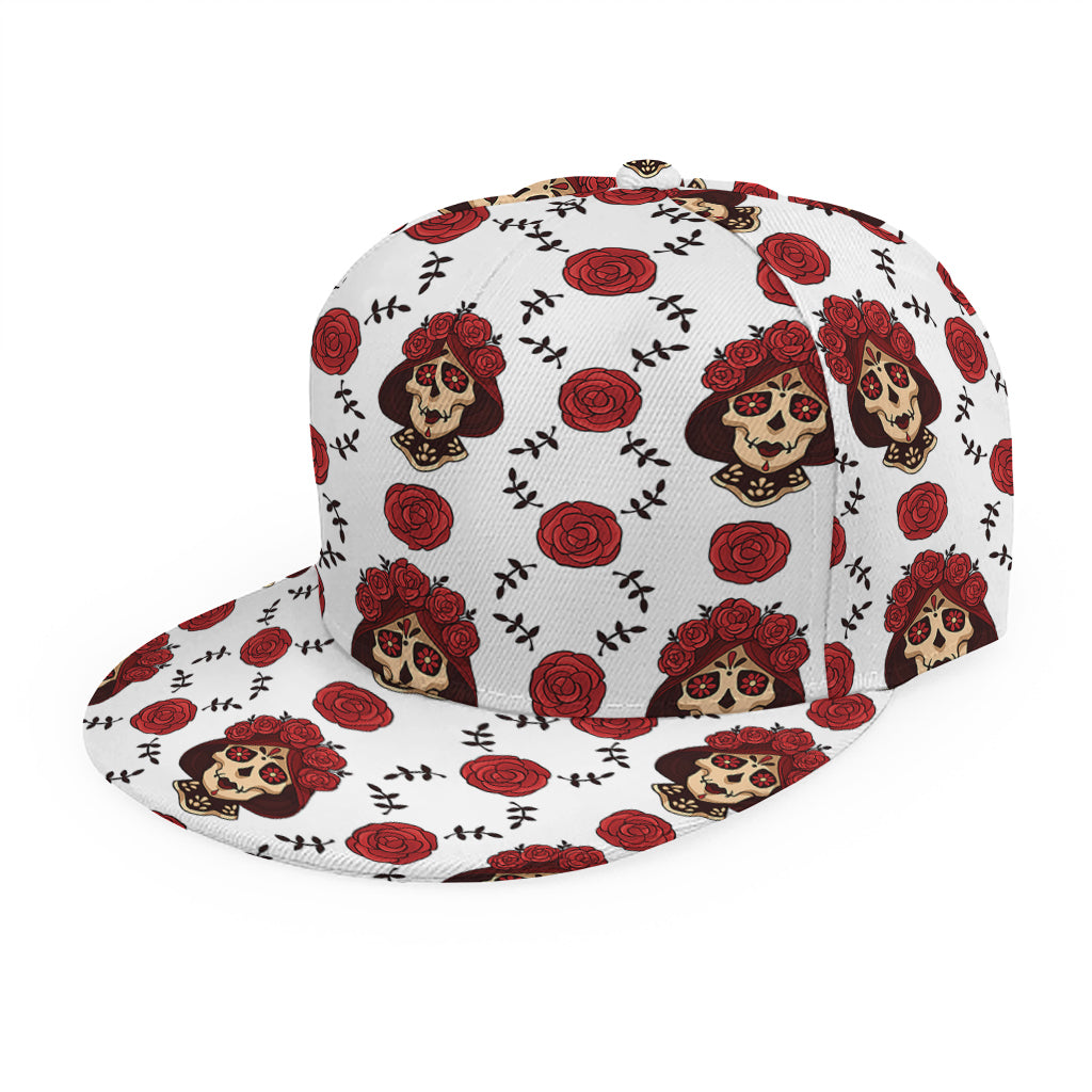 Calavera Girl Skull Pattern Print Snapback Cap