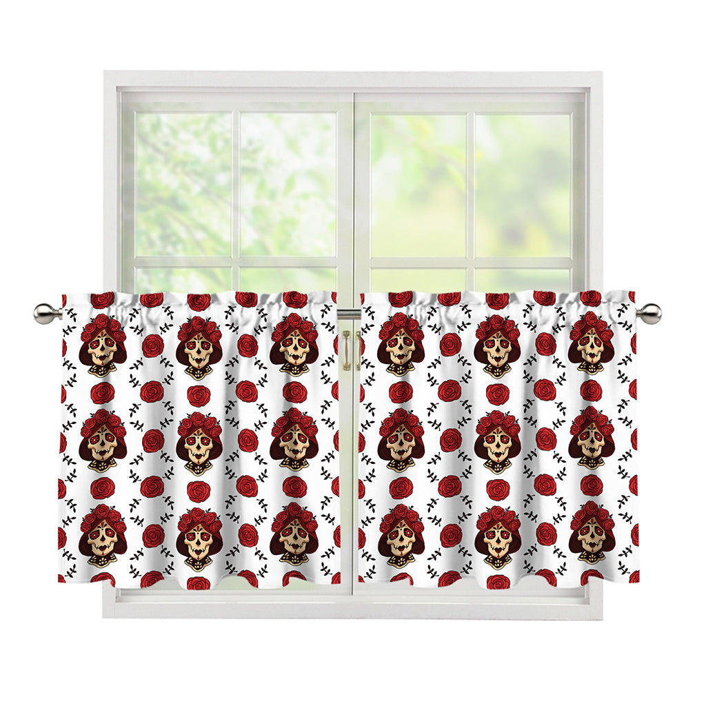 Calavera Girl Skull Pattern Print Tier Curtains