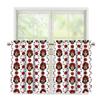 Calavera Girl Skull Pattern Print Tier Curtains