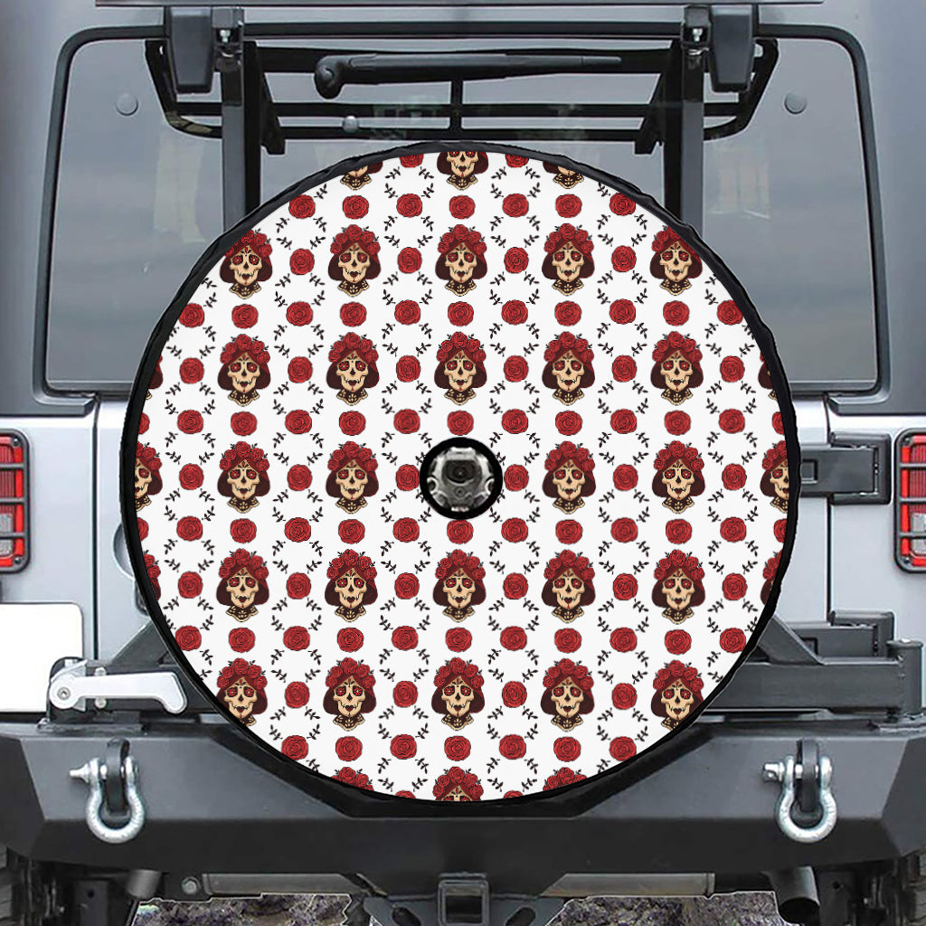 Calavera Girl Skull Pattern Print Tire Cover With Camera Hole