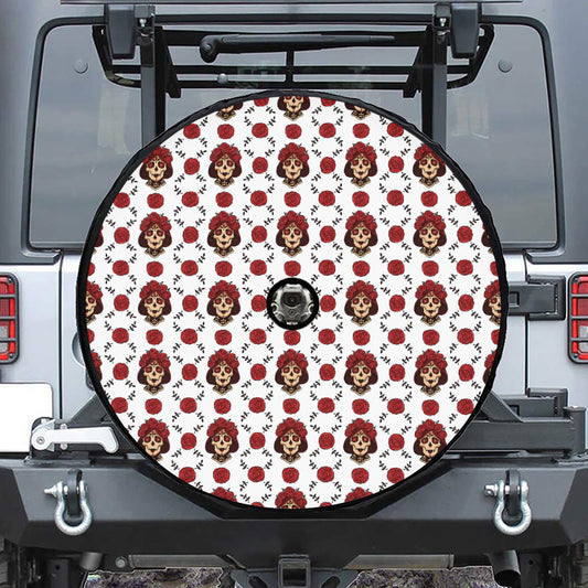 Calavera Girl Skull Pattern Print Tire Cover With Camera Hole