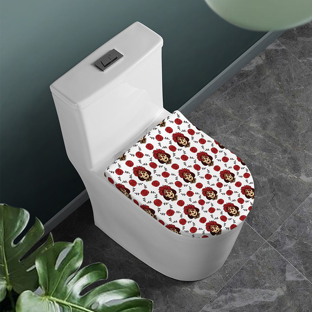 Calavera Girl Skull Pattern Print Toilet Lid Cover