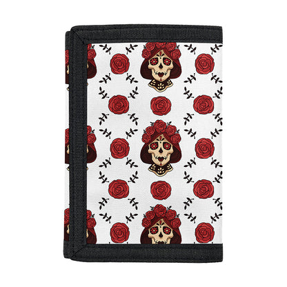 Calavera Girl Skull Pattern Print Trifold Wallet