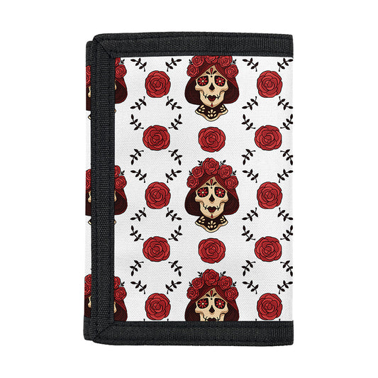 Calavera Girl Skull Pattern Print Trifold Wallet
