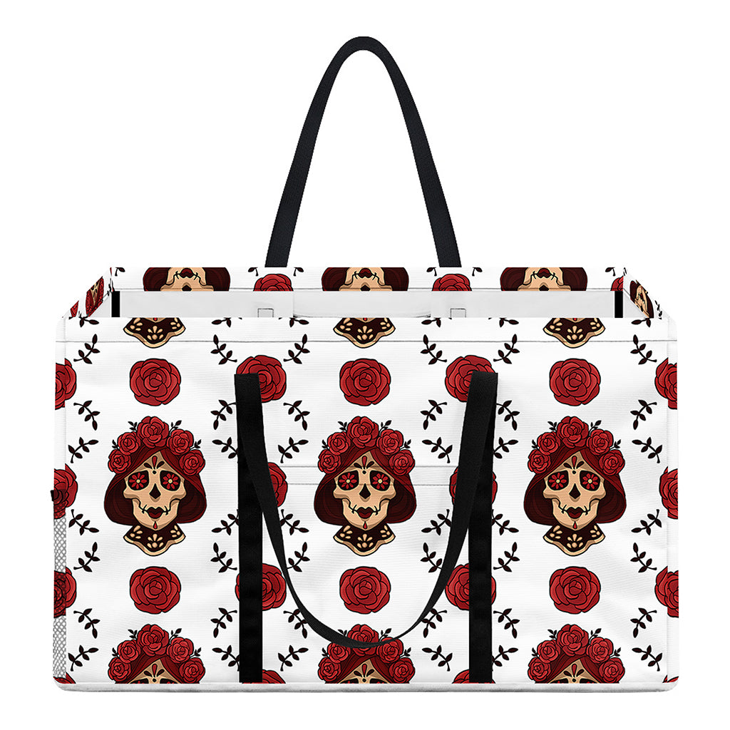 Calavera Girl Skull Pattern Print Utility Tote Bag