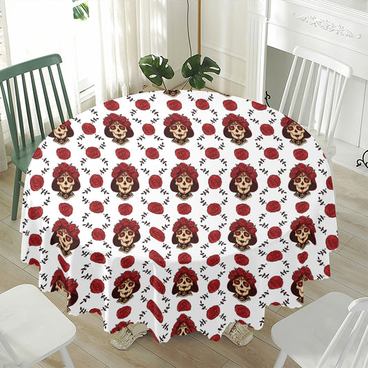 Calavera Girl Skull Pattern Print Waterproof Round Tablecloth