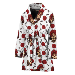 Calavera Girl Skull Pattern Print Women's Bathrobe