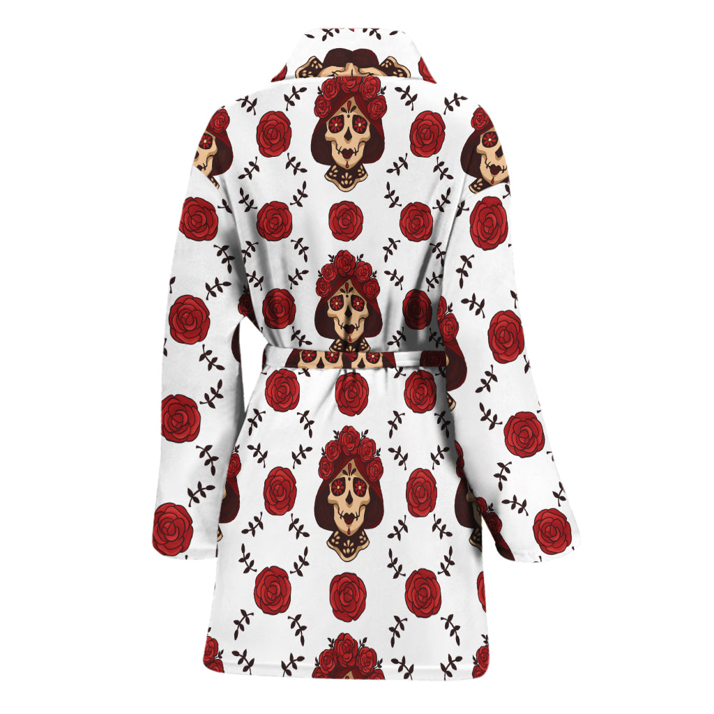 Calavera Girl Skull Pattern Print Women's Bathrobe