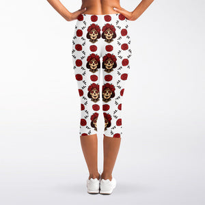 Calavera Girl Skull Pattern Print Women's Capri Leggings