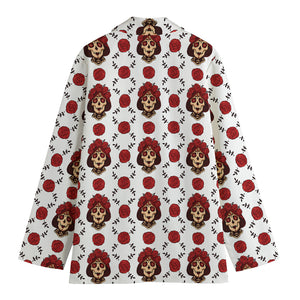 Calavera Girl Skull Pattern Print Women's Cotton Blazer