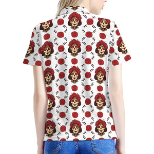 Calavera Girl Skull Pattern Print Women's Polo Shirt