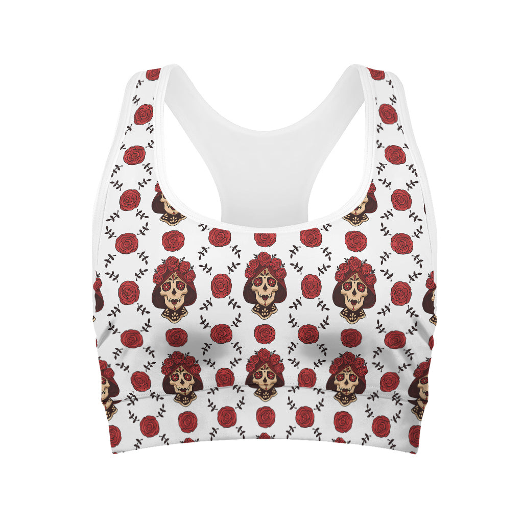 Calavera Girl Skull Pattern Print Women's Sports Bra