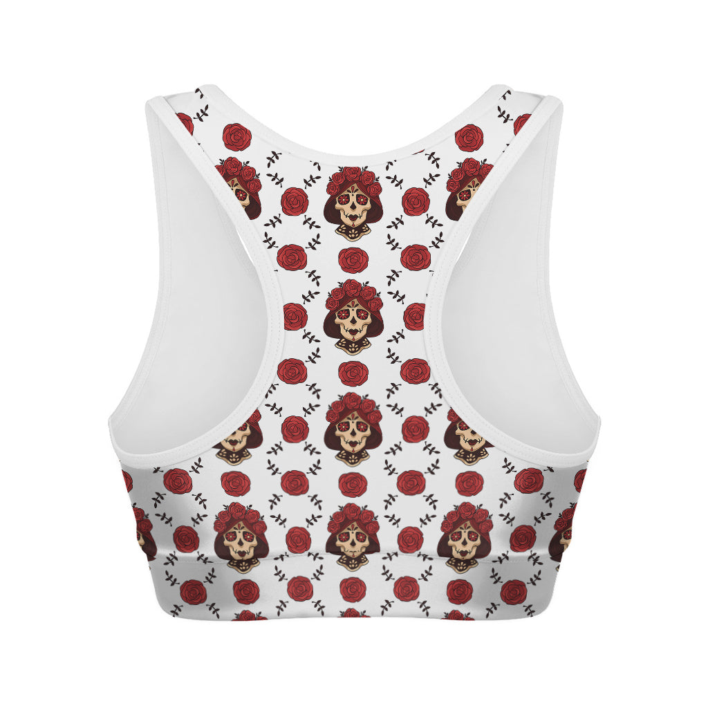 Calavera Girl Skull Pattern Print Women's Sports Bra