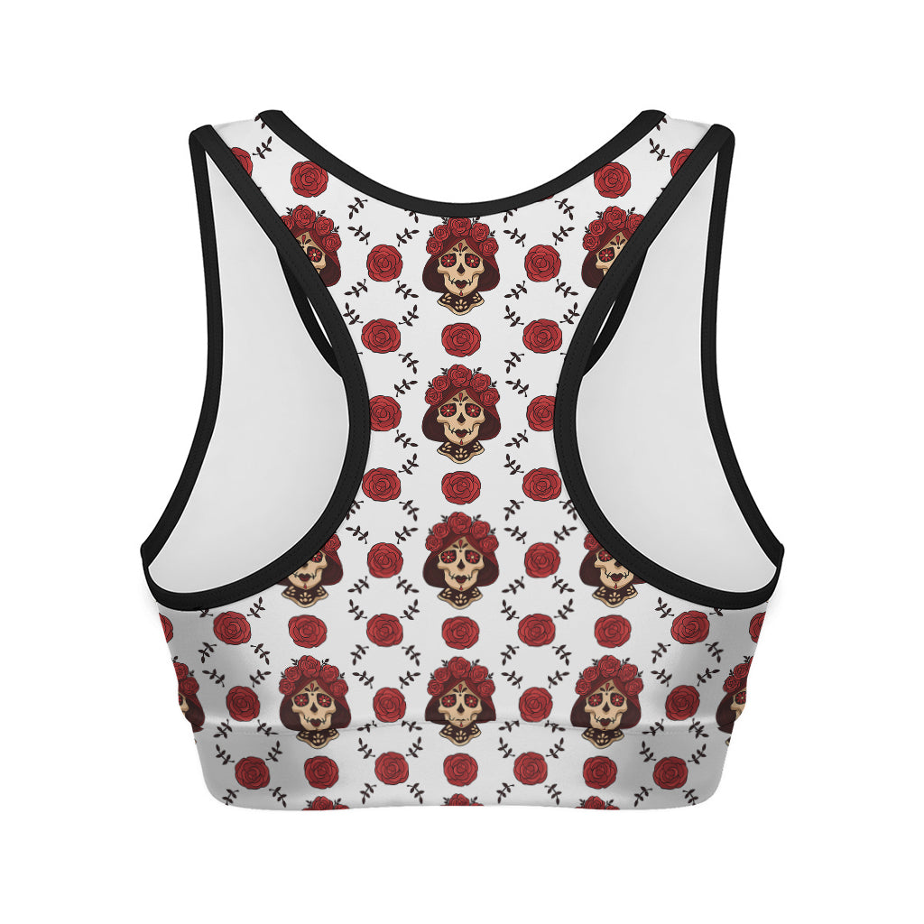 Calavera Girl Skull Pattern Print Women's Sports Bra