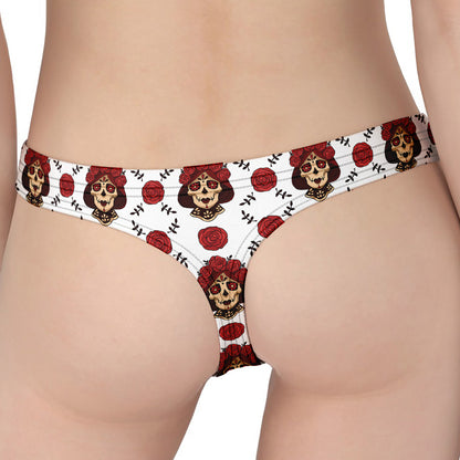 Calavera Girl Skull Pattern Print Women's Thong
