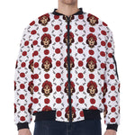 Calavera Girl Skull Pattern Print Zip Sleeve Bomber Jacket