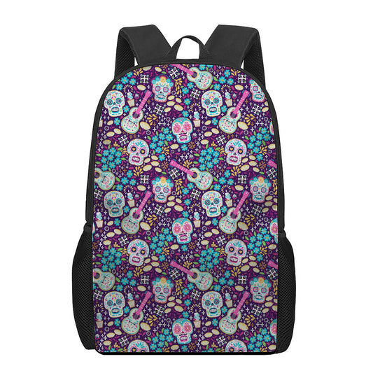 Calaveras Day Of The Dead Pattern Print 17 Inch Backpack