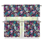 Calaveras Day Of The Dead Pattern Print 3 Piece Kitchen Curtains