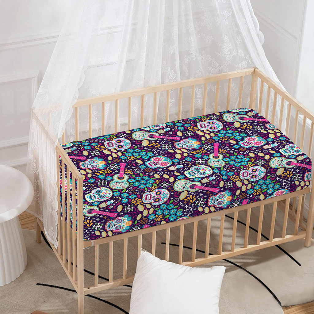 Calaveras Day Of The Dead Pattern Print Baby Crib Sheet