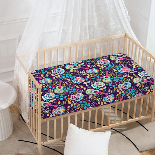 Calaveras Day Of The Dead Pattern Print Baby Crib Sheet
