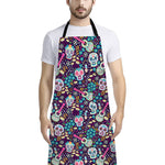 Calaveras Day Of The Dead Pattern Print Bib Apron With Pocket