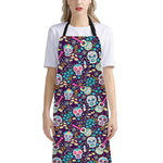Calaveras Day Of The Dead Pattern Print Bib Apron With Pocket