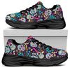 Calaveras Day Of The Dead Pattern Print Black Chunky Shoes