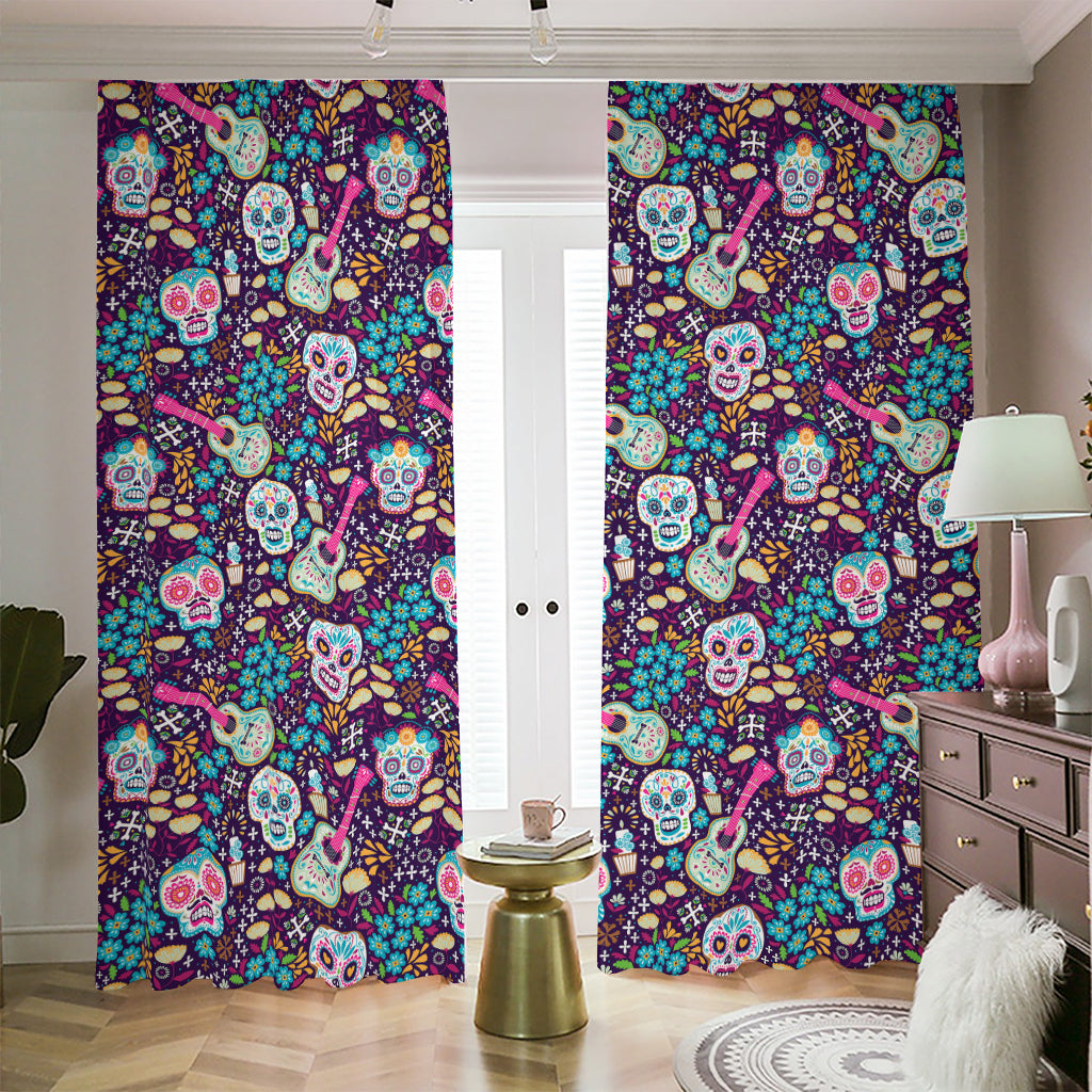 Calaveras Day Of The Dead Pattern Print Blackout Pencil Pleat Curtains