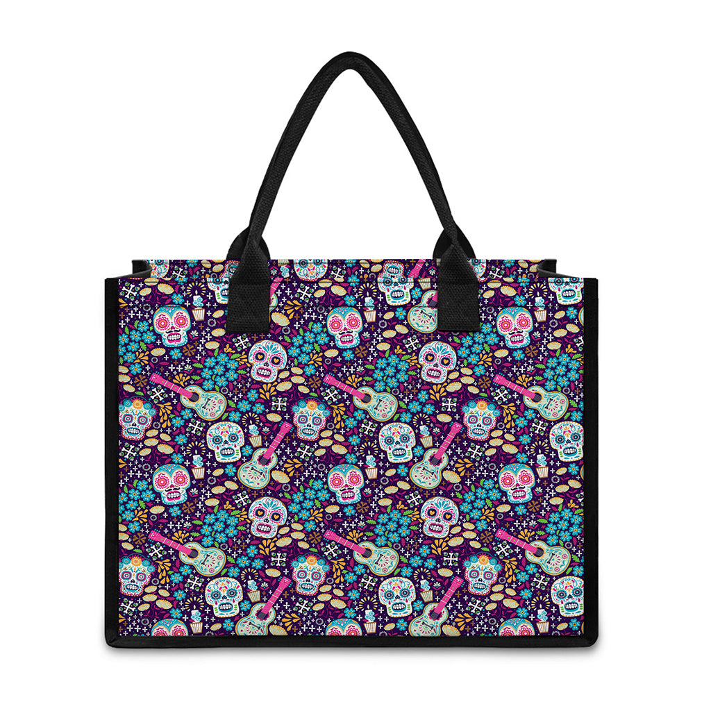 Calaveras Day Of The Dead Pattern Print Canvas Tote Bag