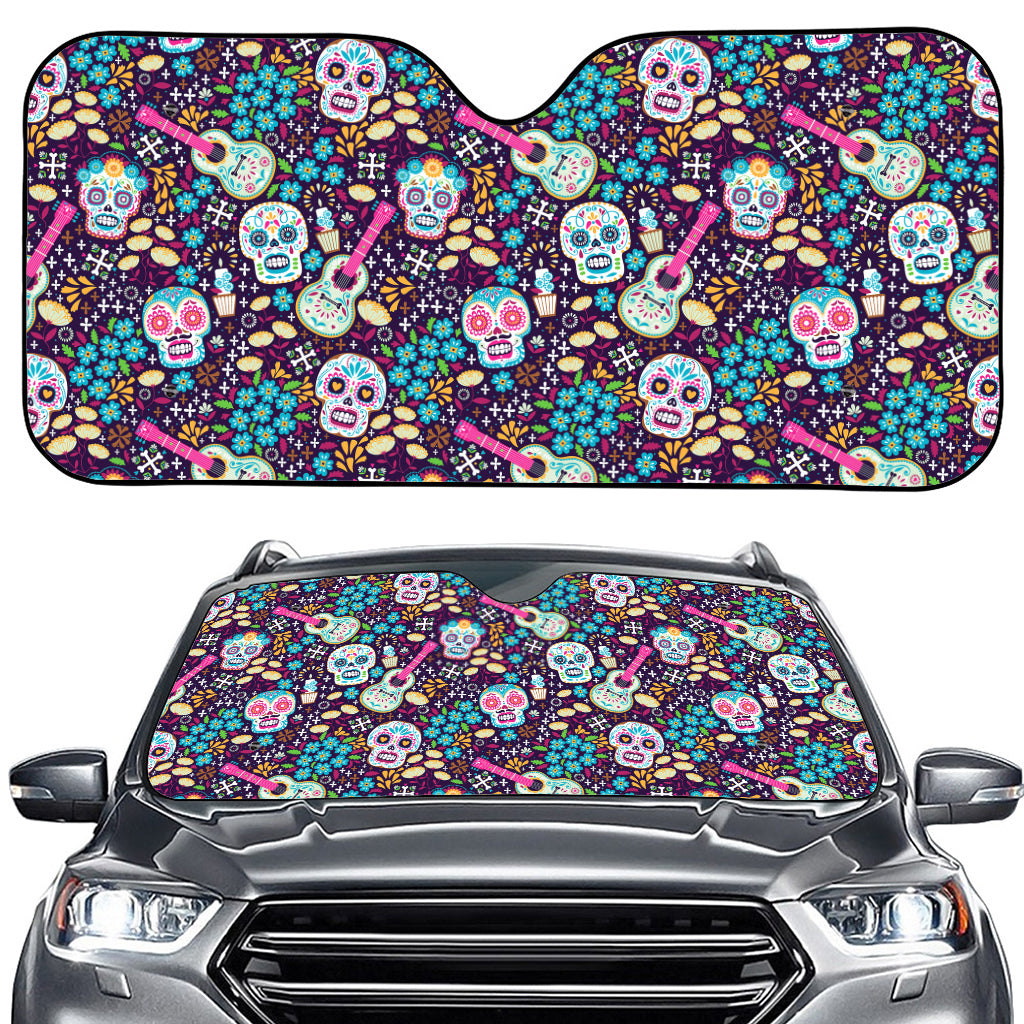 Calaveras Day Of The Dead Pattern Print Car Windshield Sun Shade