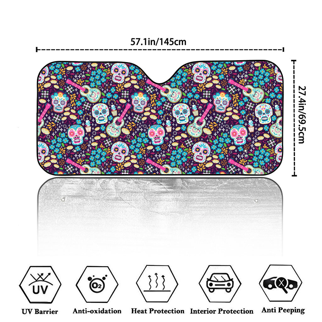 Calaveras Day Of The Dead Pattern Print Car Windshield Sun Shade