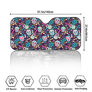 Calaveras Day Of The Dead Pattern Print Car Windshield Sun Shade