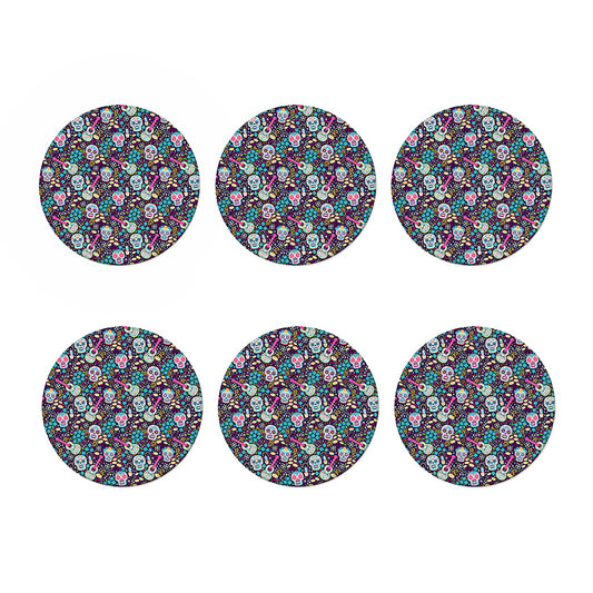 Calaveras Day Of The Dead Pattern Print Coaster Set