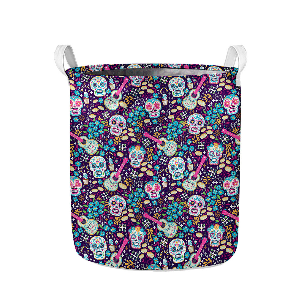 Calaveras Day Of The Dead Pattern Print Collapsible Laundry Basket