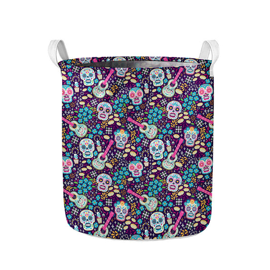 Calaveras Day Of The Dead Pattern Print Collapsible Laundry Basket