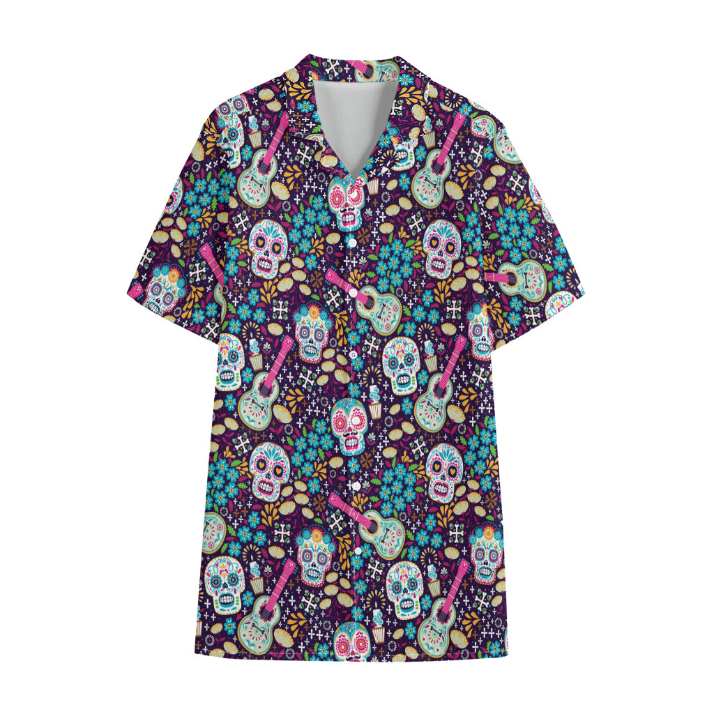 Calaveras Day Of The Dead Pattern Print Cotton Hawaiian Shirt