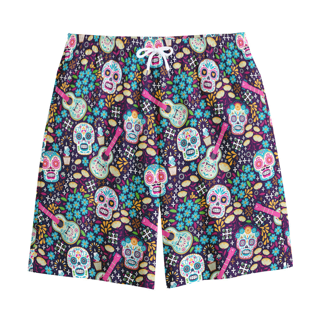 Calaveras Day Of The Dead Pattern Print Cotton Shorts