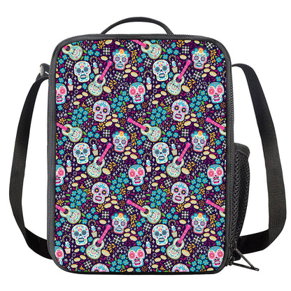 Calaveras Day Of The Dead Pattern Print Crossbody Lunch Bag