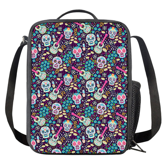 Calaveras Day Of The Dead Pattern Print Crossbody Lunch Bag