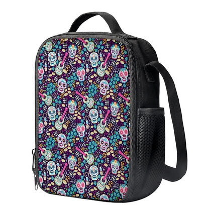 Calaveras Day Of The Dead Pattern Print Crossbody Lunch Bag