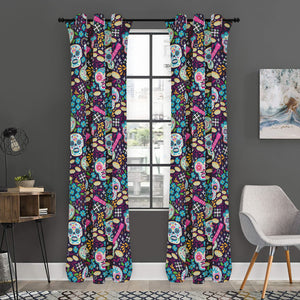 Calaveras Day Of The Dead Pattern Print Curtain