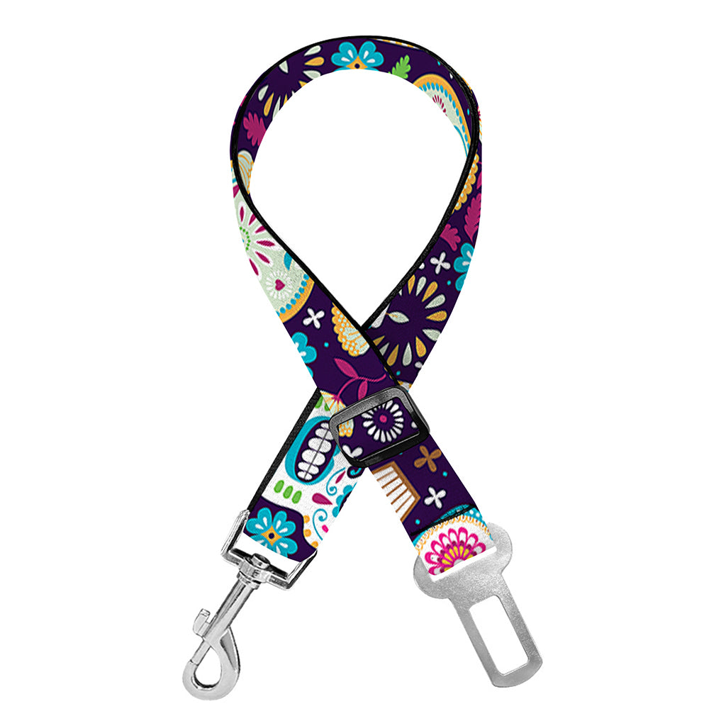 Calaveras Day Of The Dead Pattern Print Dog Seat Belt