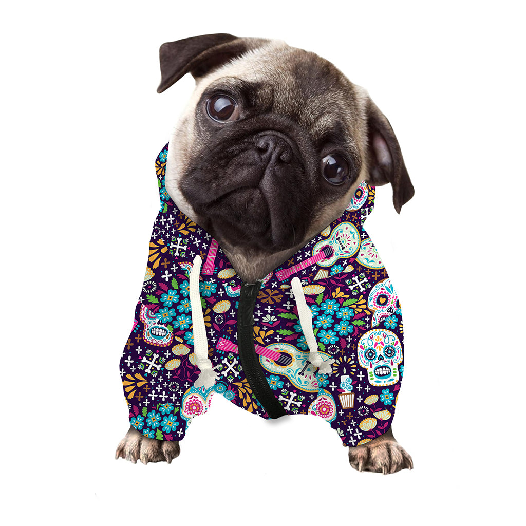 Calaveras Day Of The Dead Pattern Print Dog Zip Up Hoodie