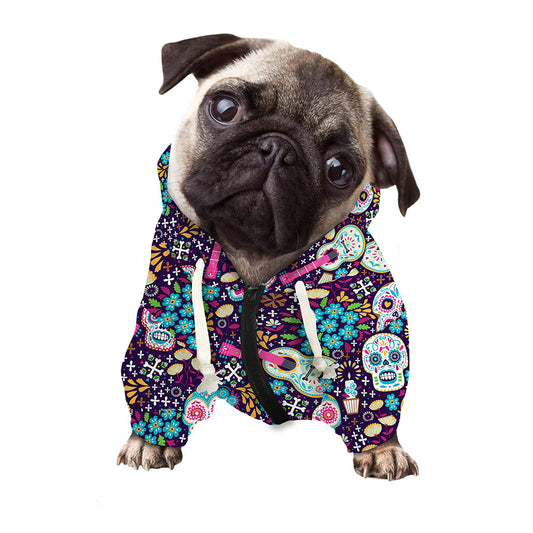 Calaveras Day Of The Dead Pattern Print Dog Zip Up Hoodie