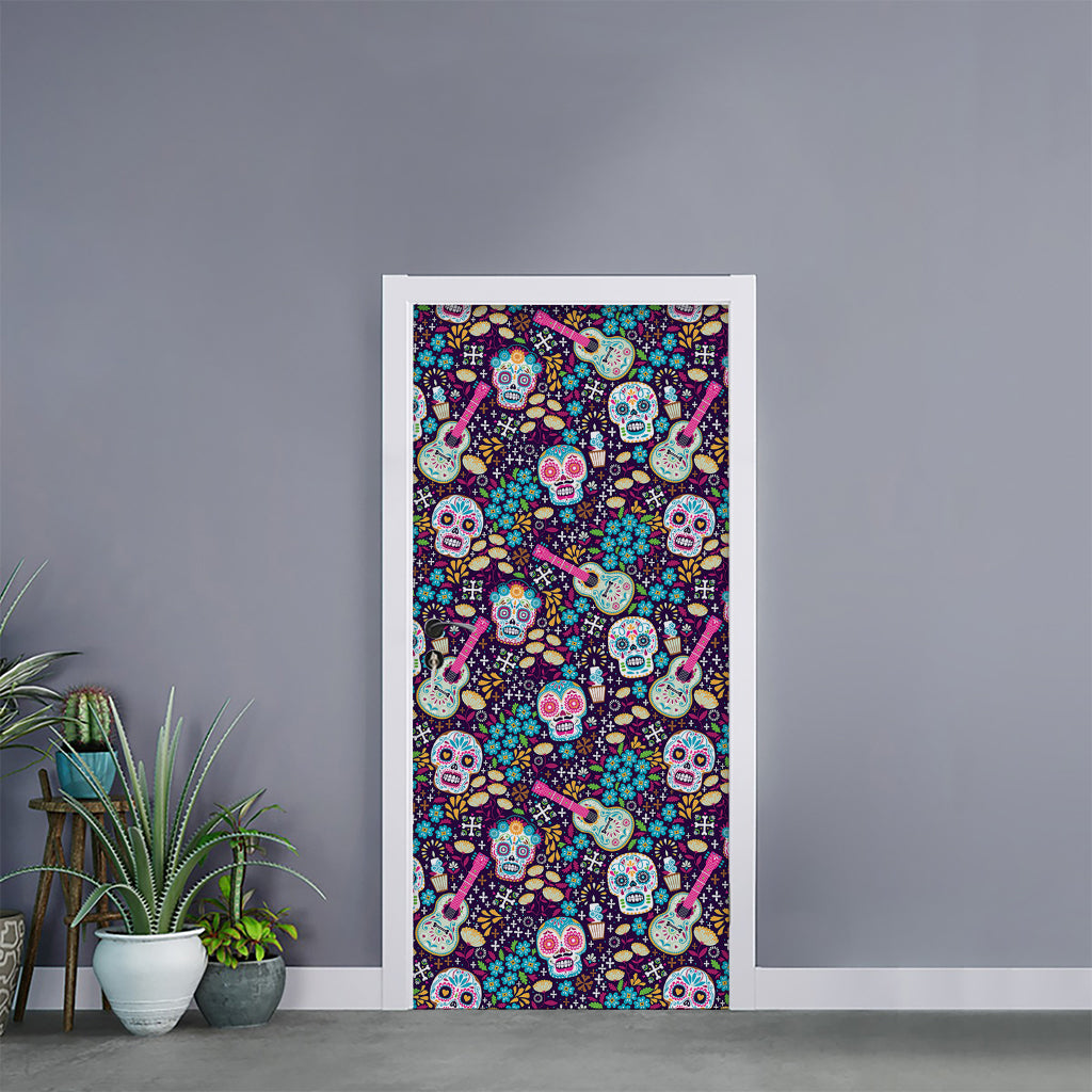 Calaveras Day Of The Dead Pattern Print Door Sticker