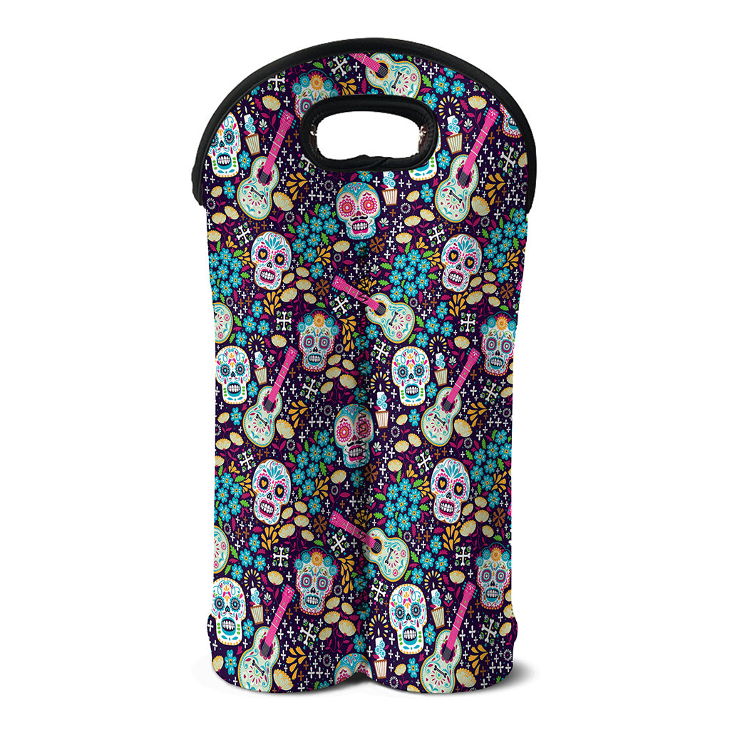 Calaveras Day Of The Dead Pattern Print Double Neoprene Wine Tote