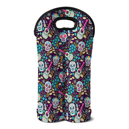 Calaveras Day Of The Dead Pattern Print Double Neoprene Wine Tote