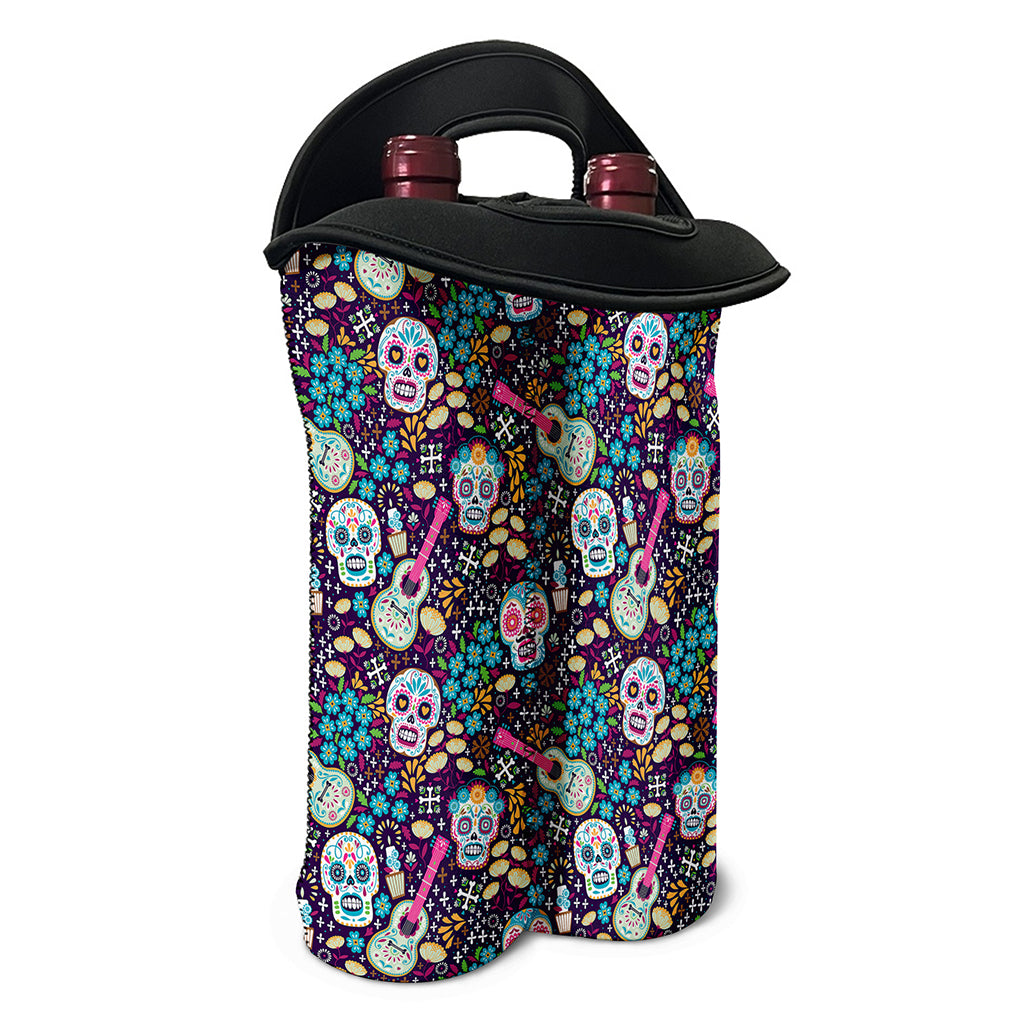 Calaveras Day Of The Dead Pattern Print Double Neoprene Wine Tote