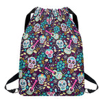 Calaveras Day Of The Dead Pattern Print Drawstring Backpack